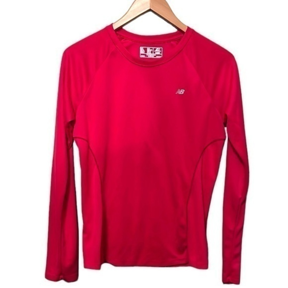 New Balance Long Sleeve Shirt Crew Neck Color is Pink, womens size medium